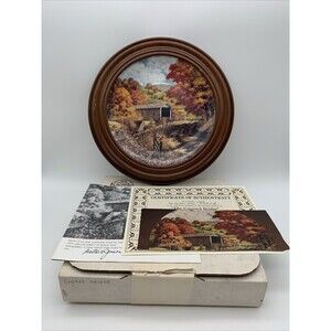 The Covered Bridge Plate Bart Jerner Less Travelled Road Collection w/Wood Frame